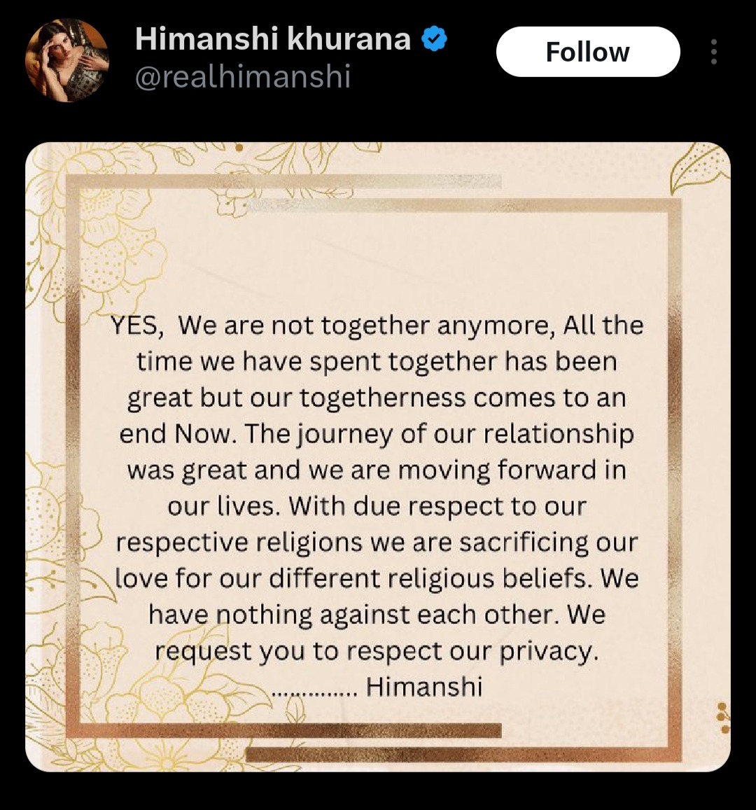 Himanshi Khurana Breakup